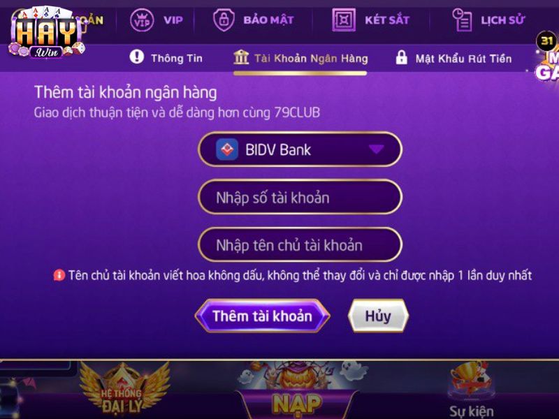 Điền biểu mẫu liên kết tài khoản ngân hàng