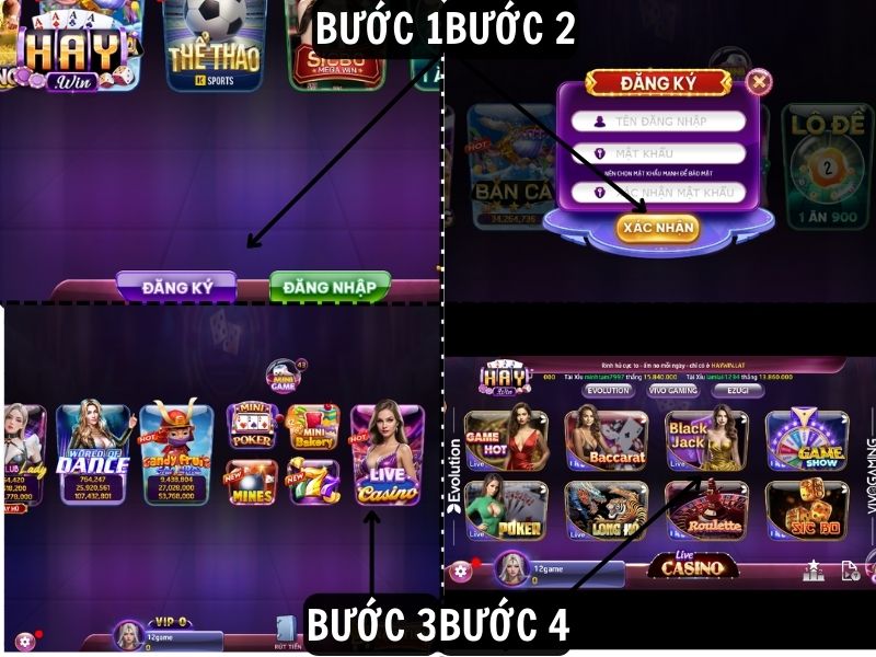 Hướng dẫn bốn bước tham gia casino HAYWIN siêu dễ